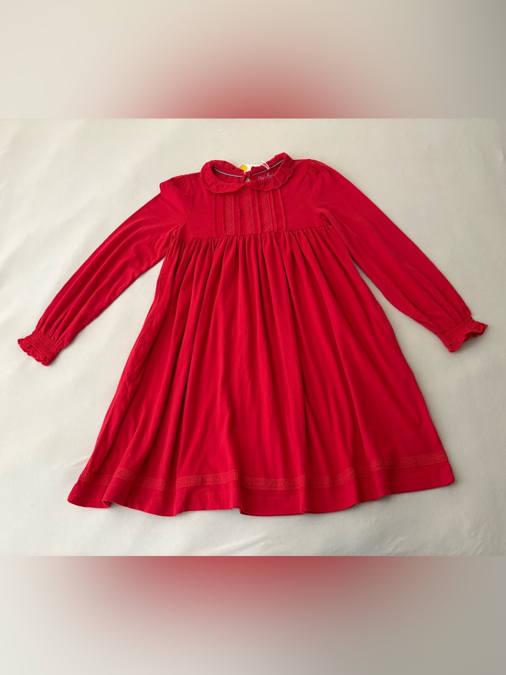 Mini Boden Red Long-Sleeve Peter Pan Collar Dress